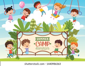 Vector Illustration Of Kids Summer Camp