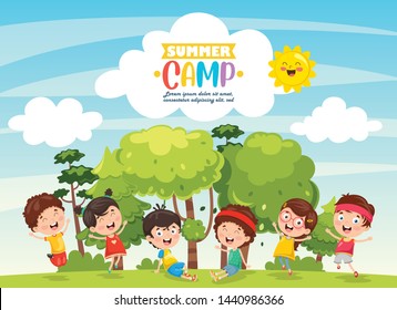 Vector Illustration Of Kids Summer Camp
