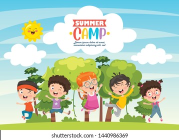 Vector Illustration Of Kids Summer Camp