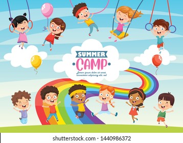 Vector Illustration Of Kids Summer Camp