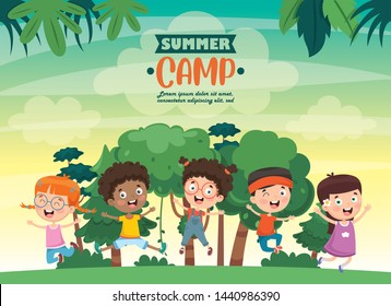 Vector Illustration Of Kids Summer Camp