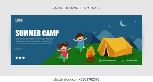 Vector illustration of Kids Summer Camp FB cover banner mockup Template