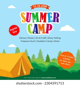 Vector illustration of Kids Summer Camp social media story feed set mockup template