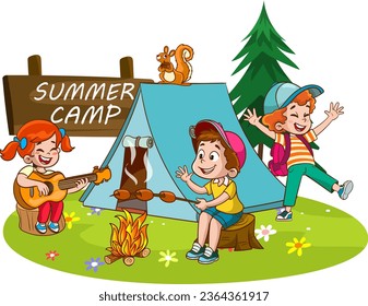 Vector Illustration Of Kids Summer Camp