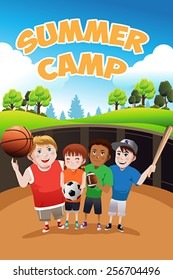 A vector illustration of kids summer camp flyer