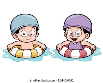 Vector illustration of Kids swimming