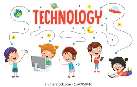 Vector Illustration Of Kids Technology