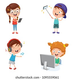 Vector Illustration Of Kids Technology