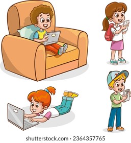 Vector Illustration Of Kids Technology