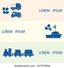 Vector illustration kids toys objects: train, puzzle, designer, boat, cars. Design element for postcard, banner, flyer or print. 
