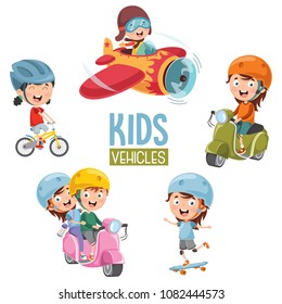 Vector Illustration Of Kids Transportation