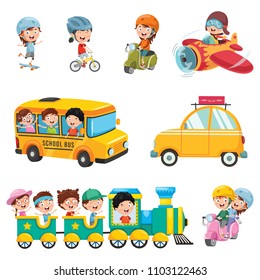 Vector Illustration Of Kids Transportation