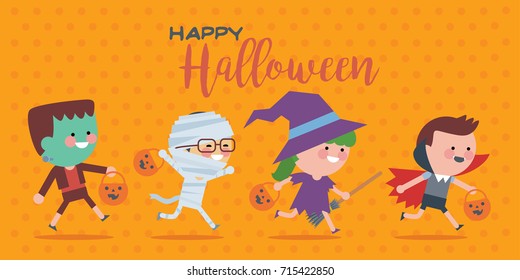 Vector illustration of Kids wearing Halloween costumes - Halloween costume characters