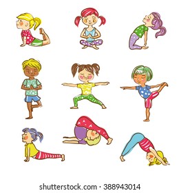 Vector illustration for Kid's Yoga. Hand drawn characters