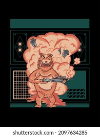 Vector illustration of a killer bear. Perfect geometric background, brings snaps, skulls. Use for printing, posters, T-shirts with textiles.
