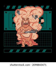 vector illustration of killer bear, skull, animal t-shirt illustration, with modern geometric background print on posters, t-shirts, clothes, souvenirs.