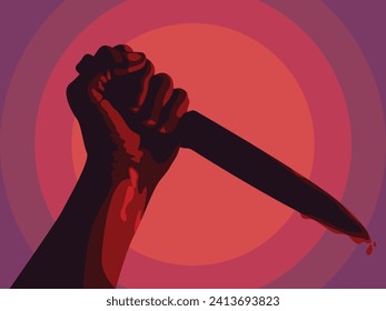 ilustración vectorial de un cuchillo asesino en mano. mano sujetando un cuchillo y sangrando