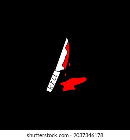 Vektorgrafik des Mörders mit Blut. Horrorkunst auf schwarzem Hintergrund.