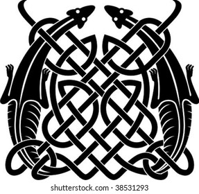 Vector illustration of kilt style ornament – two Lizard