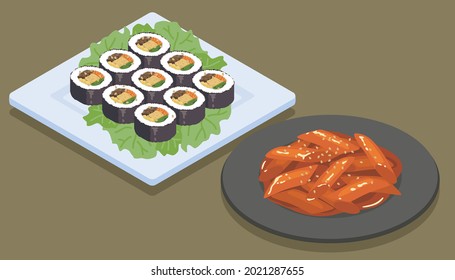 vector illustration of kimpa and tteokbokki