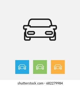 Vector Illustration Of Kin Symbol On Car Outline. Premium Quality Isolated Automobile Element In Trendy Flat Style.