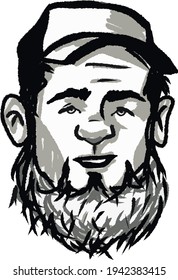 vector illustration of kind bearded man smiling in cap