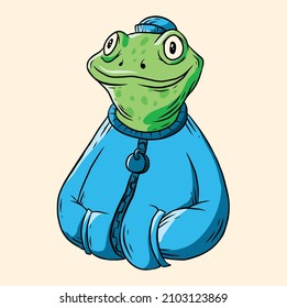 Vector illustration of kind humanized frog. Anthropomorphic frog.