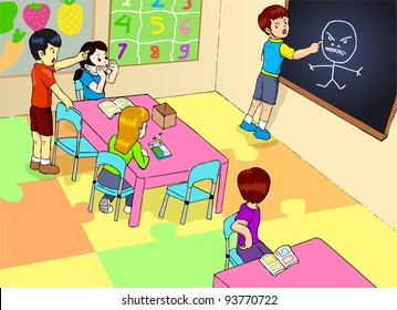 Vector illustration of a kindergarten classroom