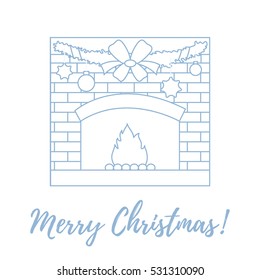 Vector illustration with kindled fireplace, garland, Christmas balls and stars. Winter elements for banner, flyer, poster or print.