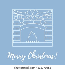 Vector illustration with kindled fireplace, garland, Christmas balls and stars. Winter elements for banner, flyer, poster or print.