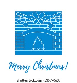 Vector illustration with kindled fireplace, garland, Christmas balls and stars. Winter elements for banner, flyer, poster or print.