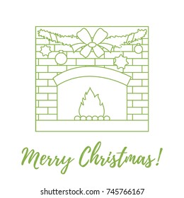 Vector illustration with kindled fireplace, garland, Christmas balls and stars. Winter elements for banner, flyer, poster or print.