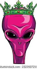 vector illustration king alien mascot on white background