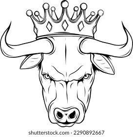 vector illustration of king bull head on monochrome style