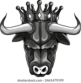 vector illustration of king bull head on monochrome style