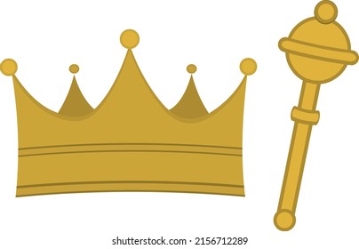 Ilustración vectorial de una corona real y cetro