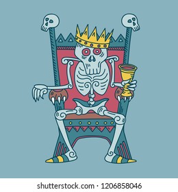 vector illustration. The king of the dead sits on the throne with a cup