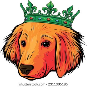 vector illustration of king Dog head on white background