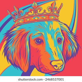vector illustration of king Dog head on white background