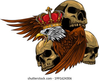 vector illustration of king Eagle and Skulls