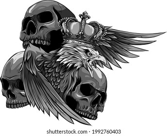 vector illustration of king Eagle and Skulls