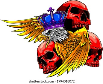 vector illustration of king Eagle and Skulls