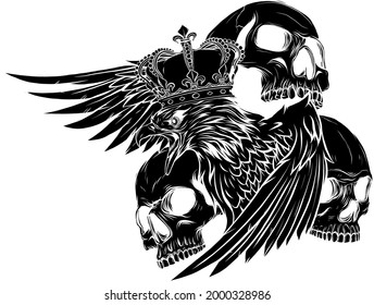 vector illustration of king Eagle and Skulls