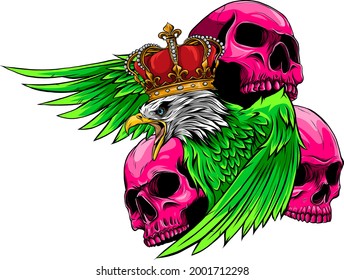 vector illustration of king Eagle and Skulls