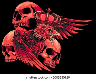 vector illustration of king Eagle and Skulls