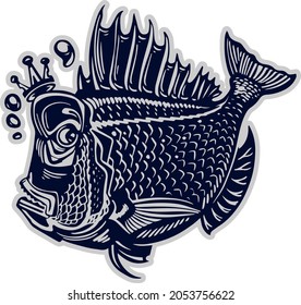 the vector illustration of the king fish with crown