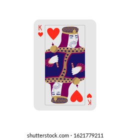Vector illustration. King of Hearts in classic style on a white background. Playing card.