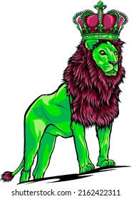 Vector illustration of a king lion standing on a rock design