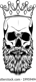 vector illustration of king skull with beard