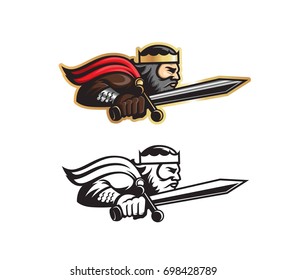 Vector Illustration King With Sword In Motion Forward Mascot.